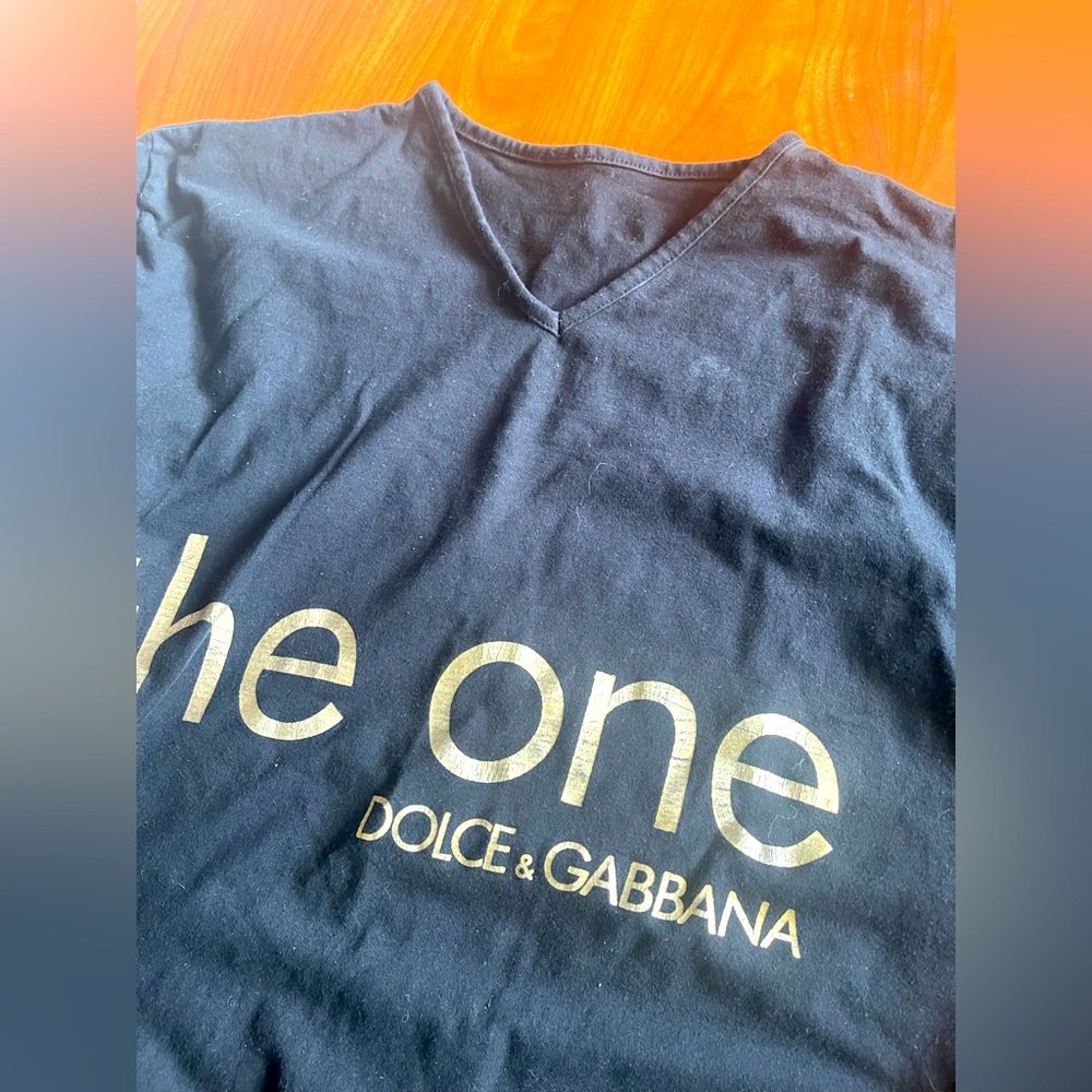 Dolce & Gabbana Black Tee with Gold Text - Picture 2 of 6